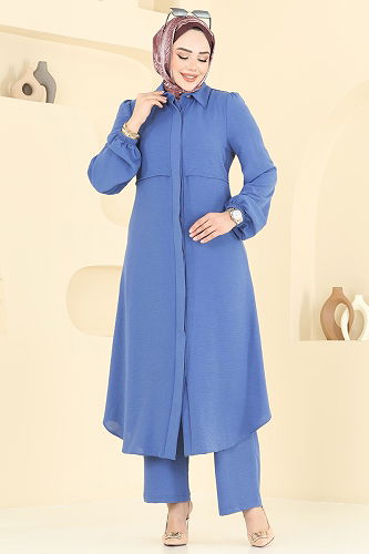 moda selvim Bolero Görünümlü Tesettür Takım 2666SL432 Bebe Mavisi - Thumbnail