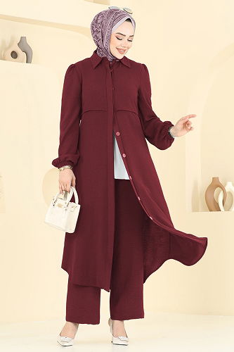 moda selvim Bolero Görünümlü Tesettür Takım 2666SL432 Bordo - Thumbnail