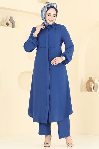 moda selvim Bolero Görünümlü Tesettür Takım 2666SL432 İndigo - Thumbnail