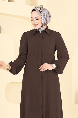 moda selvim Bolero Görünümlü Tesettür Takım 2666SL432 Kahve - Thumbnail