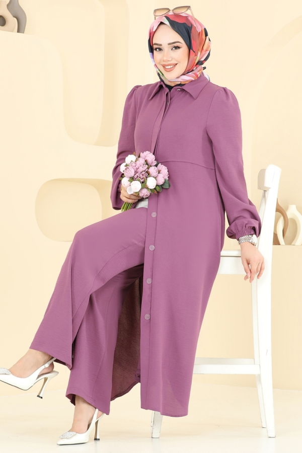 Modaselvim Kombin Bolero Görünümlü Tesettür Takım 2666SL432 Koyu Lila