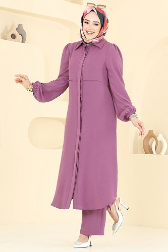 moda selvim Bolero Görünümlü Tesettür Takım 2666SL432 Koyu Lila - Thumbnail