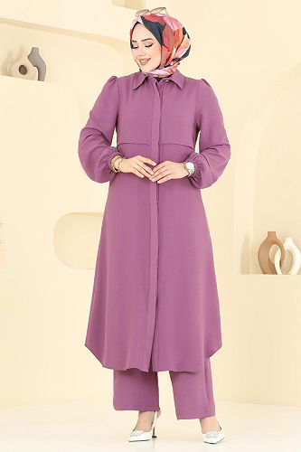 moda selvim Bolero Görünümlü Tesettür Takım 2666SL432 Koyu Lila - Thumbnail