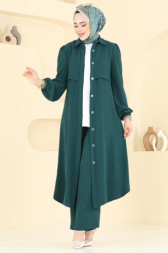 moda selvim Bolero Görünümlü Tesettür Takım 2666SL432 Petrol - Thumbnail