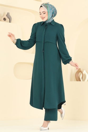 moda selvim Bolero Görünümlü Tesettür Takım 2666SL432 Petrol - Thumbnail