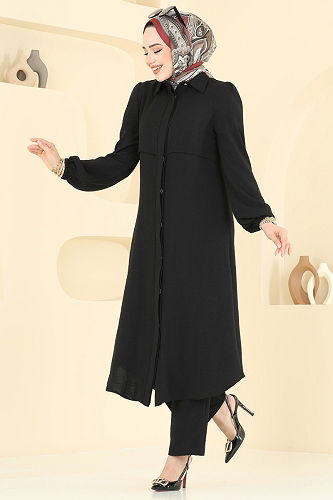 moda selvim Bolero Görünümlü Tesettür Takım 2666SL432 Siyah - Thumbnail