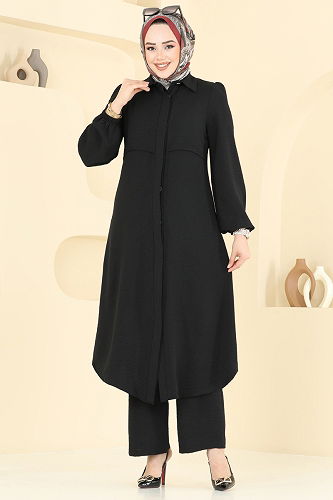 moda selvim Bolero Görünümlü Tesettür Takım 2666SL432 Siyah - Thumbnail