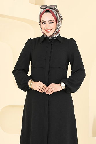 moda selvim Bolero Görünümlü Tesettür Takım 2666SL432 Siyah - Thumbnail