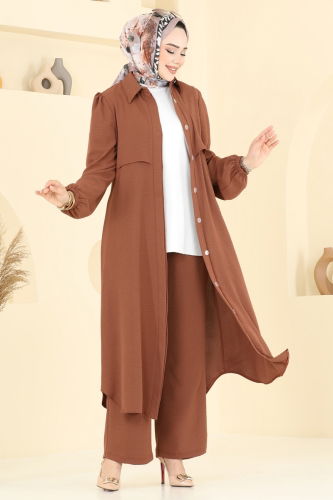 moda selvim Bolero Görünümlü Tesettür Takım 2666SL432 Taba - Thumbnail
