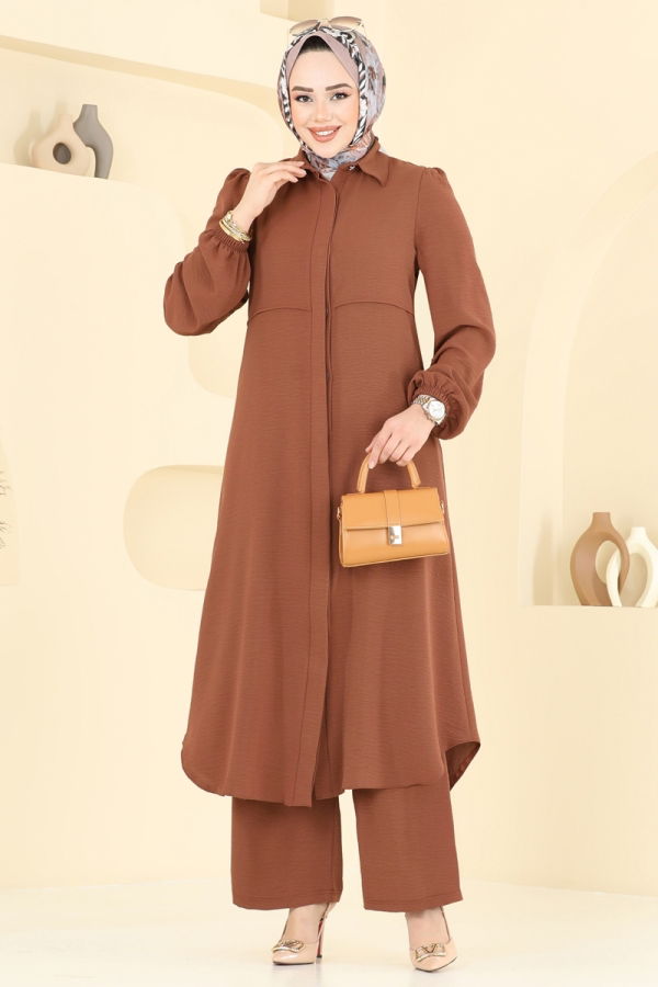 Modaselvim Kombin Bolero Görünümlü Tesettür Takım 2666SL432 Taba