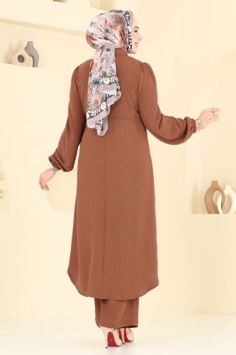 moda selvim Bolero Görünümlü Tesettür Takım 2666SL432 Taba - Thumbnail