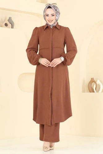 moda selvim Bolero Görünümlü Tesettür Takım 2666SL432 Taba - Thumbnail