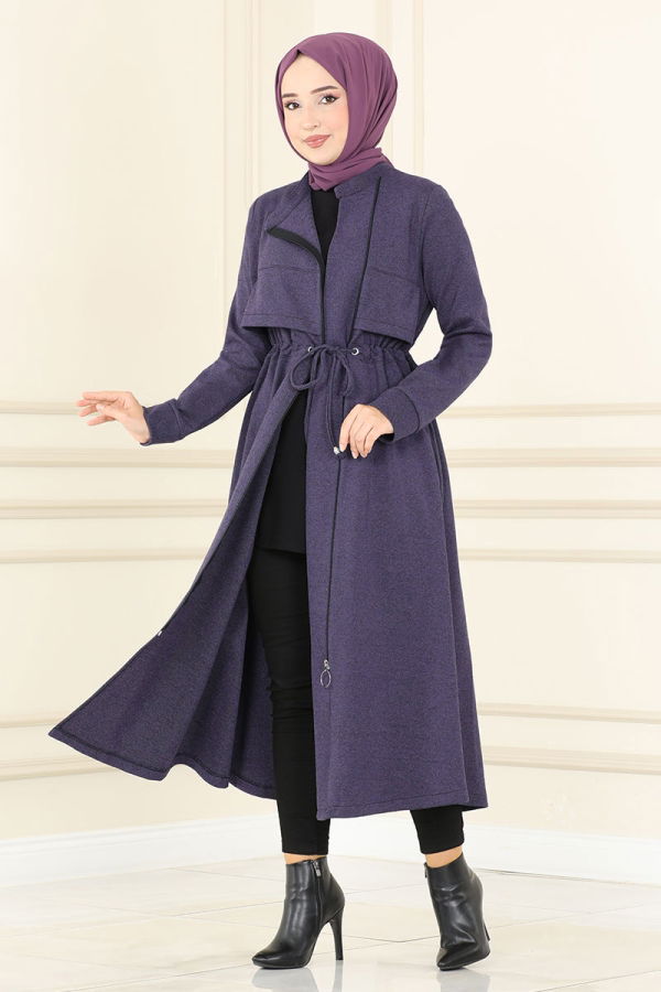 Modaselvim Kap / Kaban Bolerolu Kışlık Kap MSL2470-M Koyu Lila