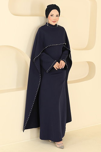 moda selvim Boncuk Detay Pelerin Abiye 4750ALGK1170 Laci - Thumbnail