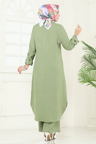 moda selvim Boncuk Detay Tesettür Takım 2686SL432 Çağla - Thumbnail