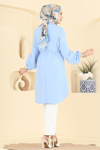 moda selvim Boncuk Detaylı Düğmeli Tunik 2938SLK540 Bebe Mavisi - Thumbnail