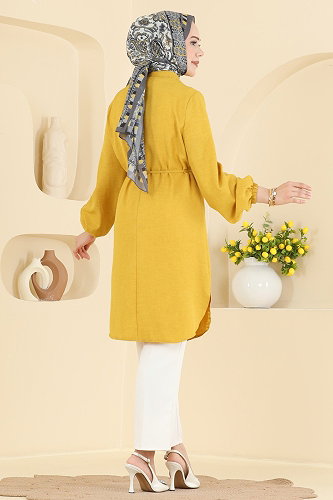moda selvim Boncuk Detaylı Düğmeli Tunik 2938SLK540 Hardal - Thumbnail