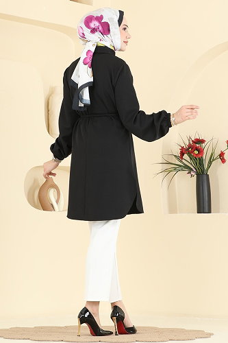 moda selvim Boncuk Detaylı Kemerli Tunik 2875SLK540 Siyah - Thumbnail
