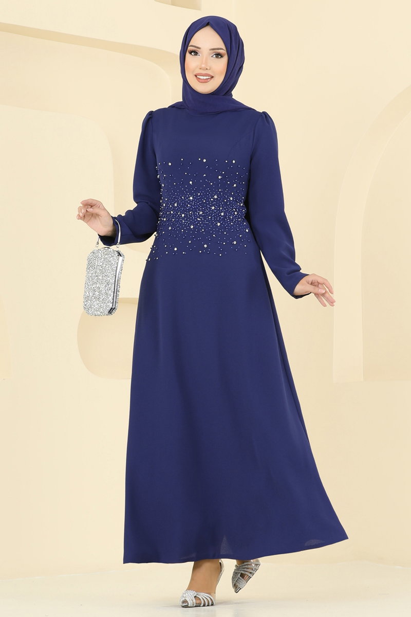 Boncuk Detaylı Krep Abiye 2727SL432 Laci