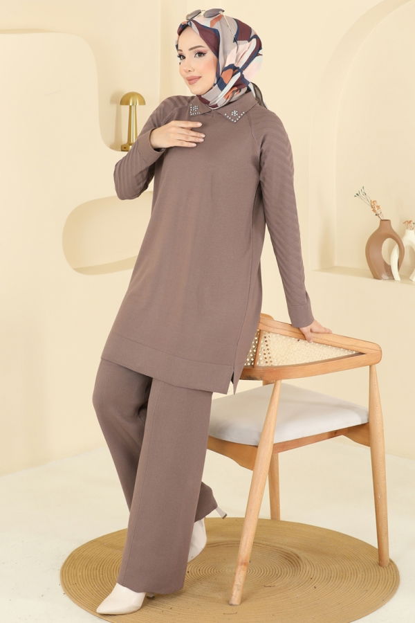 Modaselvim Kombin Boncuk Detaylı Merserize Triko Takım 144ART1138 Vizyon