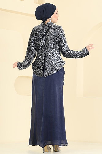 moda selvim Boncuk Detaylı Organze Abiye 203DMNK1166 Laci - Thumbnail