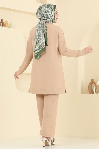 moda selvim Boncuk Detaylı Tesettür Takım 6013UZ662 Vizyon - Thumbnail