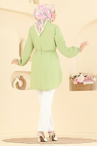 moda selvim Boncuk İşleme Detaylı Tunik 2926SLK540 Açık Çağla - Thumbnail