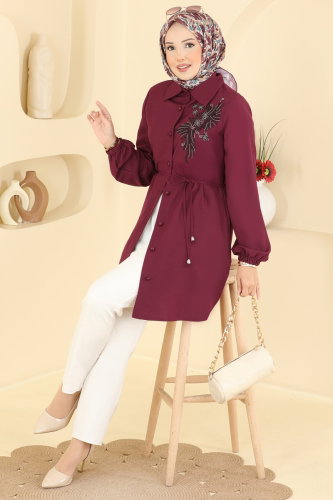 S.L.K. - Boncuk İşleme Detaylı Tunik 2926SLK540 Bordo