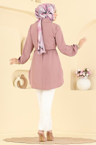 moda selvim Boncuk İşleme Detaylı Tunik 2926SLK540 Gül Kurusu - Thumbnail