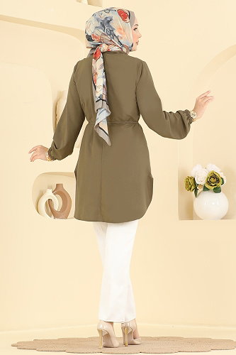 moda selvim Boncuk İşleme Detaylı Tunik 2926SLK540 Haki - Thumbnail