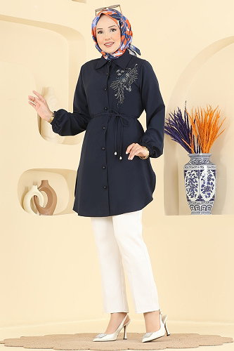 moda selvim Boncuk İşleme Detaylı Tunik 2926SLK540 Laci - Thumbnail