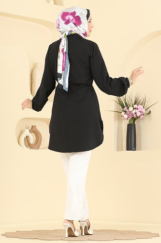 moda selvim Boncuk İşleme Detaylı Tunik 2926SLK540 Siyah - Thumbnail