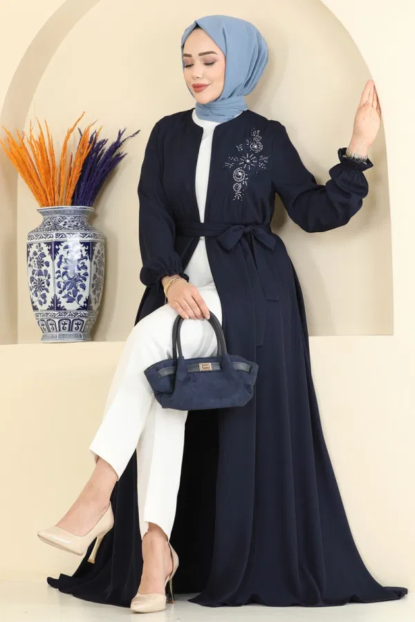 Modaselvim Ferace Boncuk İşlemeli Krep Ferace 8237AB368 Laci