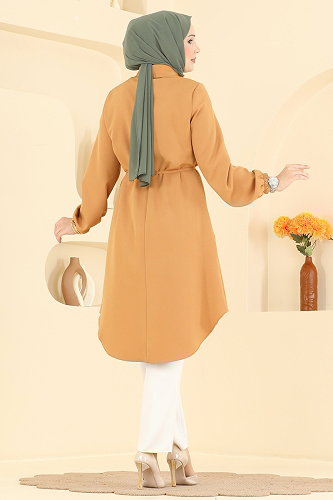 moda selvim Boncuk İşlemeli Şık Tunik 2894SLK540 Hardal - Thumbnail