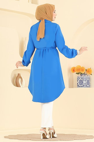 moda selvim Boncuk İşlemeli Şık Tunik 2894SLK540 Mavi - Thumbnail