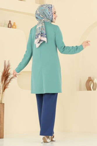 moda selvim Boncuk İşlemeli Tesettür Takım 2672SL432 Mint&Laci - Thumbnail