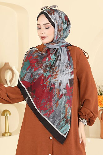 moda selvim Boyama Desen Soft Şal Serisi 132ART1138 Siyah - Thumbnail