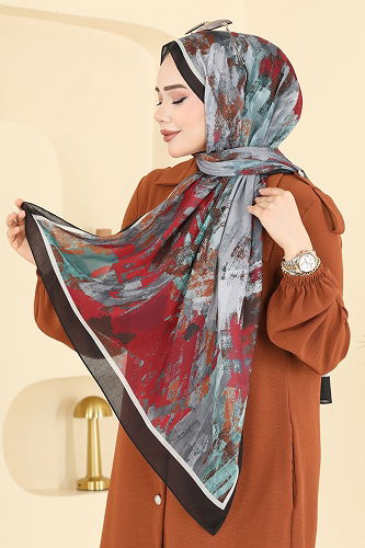 moda selvim Boyama Desen Soft Şal Serisi 132ART1138 Siyah - Thumbnail