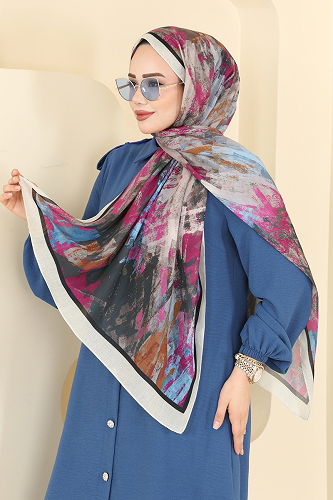 moda selvim Boyama Desen Soft Şal Serisi 132ART1138 Taş - Thumbnail