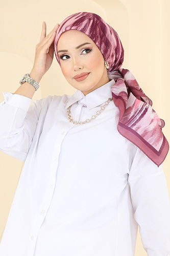 moda selvim Boyama Desenli Soft Eşarp Serisi 502ERB1087 Mürdüm - Thumbnail