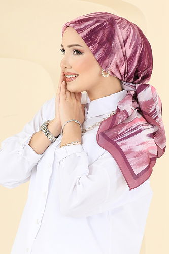 moda selvim Boyama Desenli Soft Eşarp Serisi 502ERB1087 Mürdüm - Thumbnail