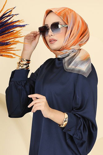 moda selvim Boyama Desenli Soft Eşarp Serisi 502ERB1087 Oranj - Thumbnail