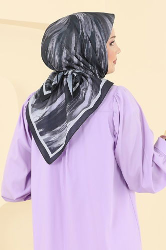 moda selvim Boyama Desenli Soft Eşarp Serisi 502ERB1087 Siyah - Thumbnail