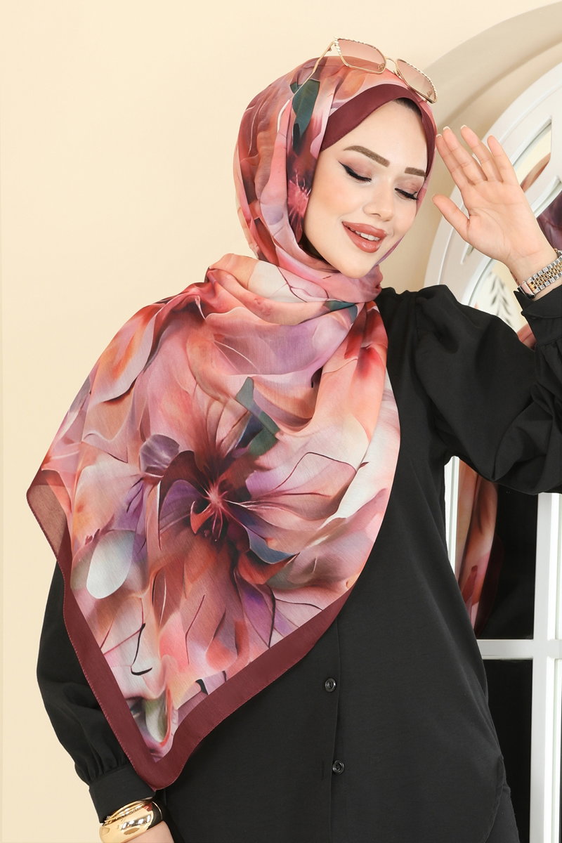 Boyama Desenli Soft Şal Serisi 150IPK758 Bordo