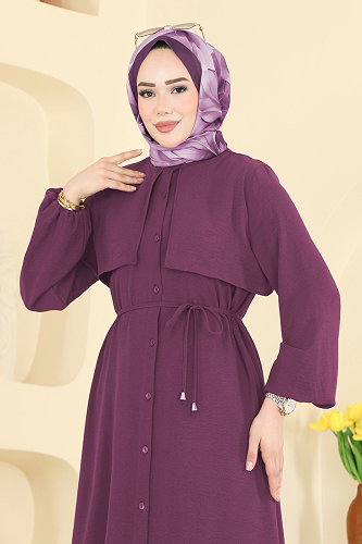 moda selvim Boydan Düğmeli 2 li Takım 3037SMD1186 Mürdüm - Thumbnail