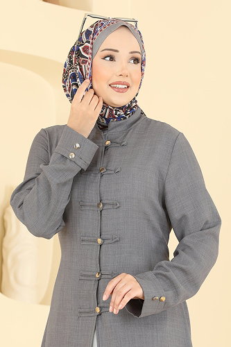 moda selvim Brit Düğmeli 2 li Takım PL9232 Antrasit - Thumbnail