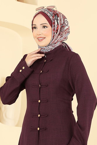 moda selvim Brit Düğmeli 2 li Takım PL9232 Mürdüm - Thumbnail