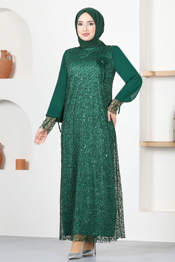 Modaselvim EVENING DRESSES Brooch Hijab Evening Dresses KNC12020-M Emerald