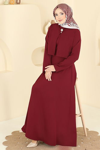 moda selvim Broş Aksesuarlı Dabıl Takım 24019UKB139 Bordo - Thumbnail