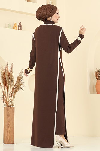 moda selvim Broş Aksesuarlı İkili Takım 12609KL398 Kahve - Thumbnail